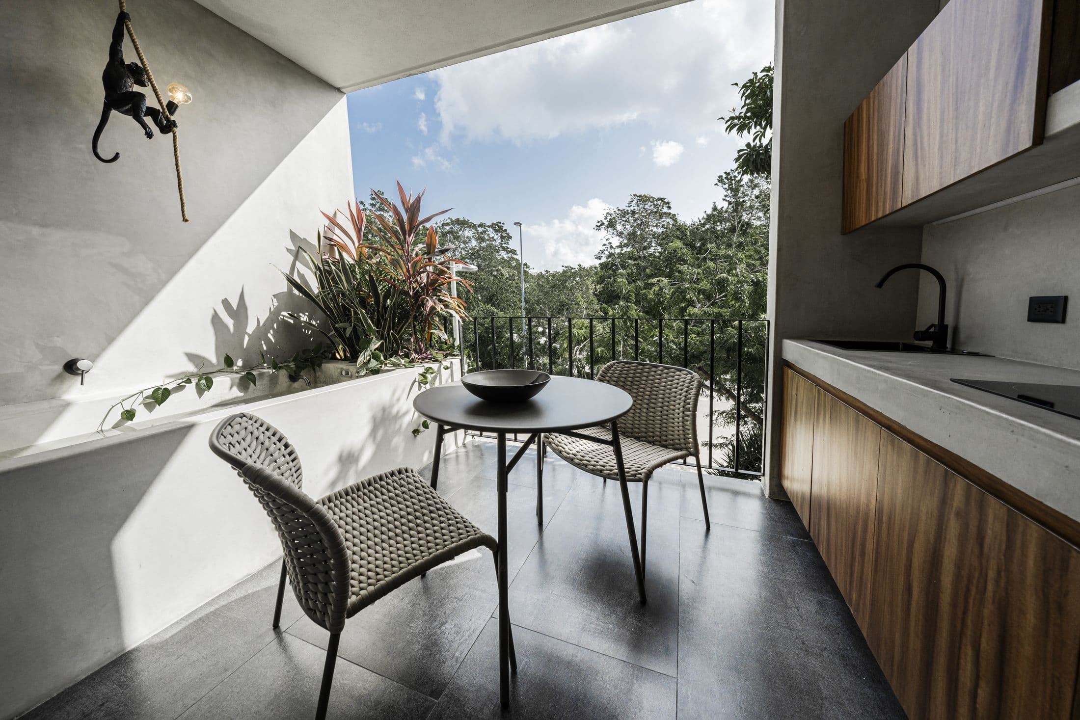 Terrace with bistro table next to the kitchen