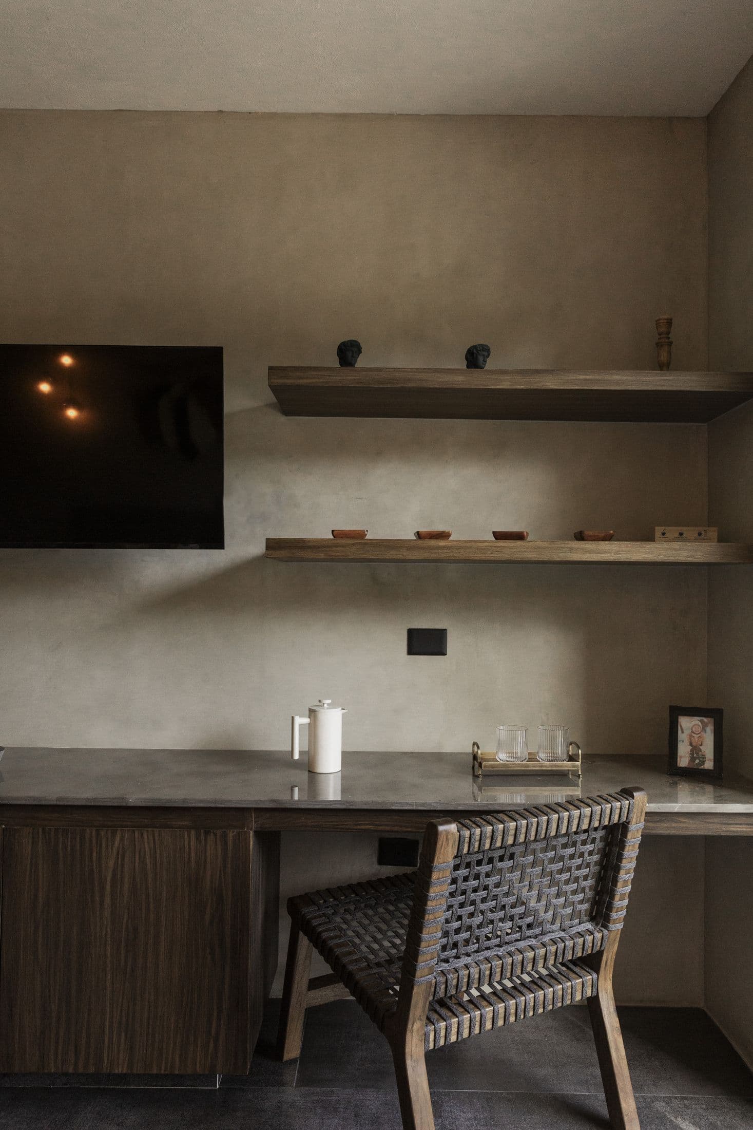 Work desk built into the bedroom